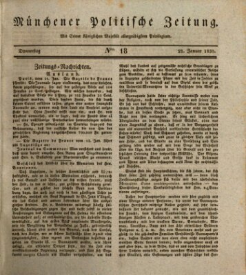 Münchener politische Zeitung (Süddeutsche Presse) Donnerstag 21. Januar 1830