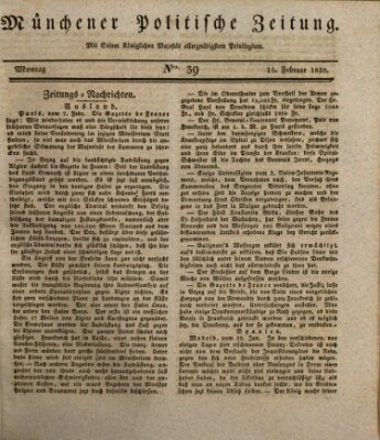 Münchener politische Zeitung (Süddeutsche Presse) Montag 15. Februar 1830