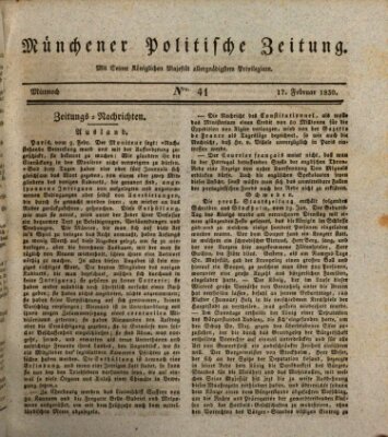 Münchener politische Zeitung (Süddeutsche Presse) Mittwoch 17. Februar 1830