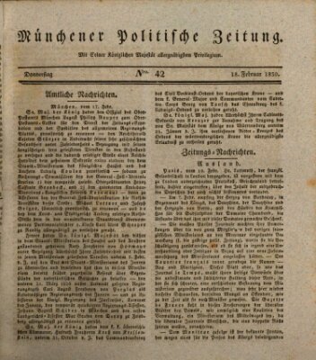Münchener politische Zeitung (Süddeutsche Presse) Donnerstag 18. Februar 1830
