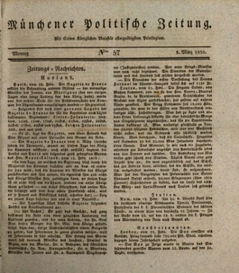 Münchener politische Zeitung (Süddeutsche Presse) Montag 8. März 1830