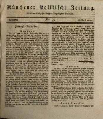 Münchener politische Zeitung (Süddeutsche Presse) Donnerstag 22. April 1830