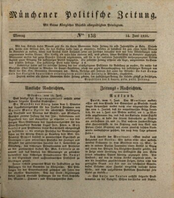 Münchener politische Zeitung (Süddeutsche Presse) Montag 14. Juni 1830