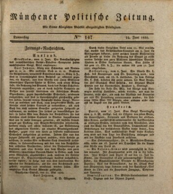 Münchener politische Zeitung (Süddeutsche Presse) Donnerstag 24. Juni 1830