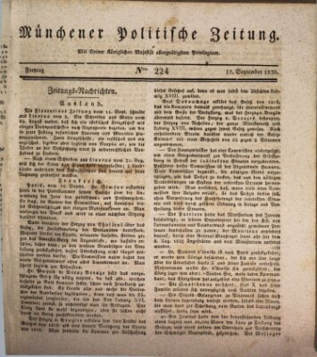 Münchener politische Zeitung (Süddeutsche Presse) Freitag 17. September 1830