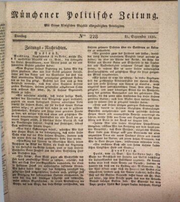 Münchener politische Zeitung (Süddeutsche Presse) Dienstag 21. September 1830