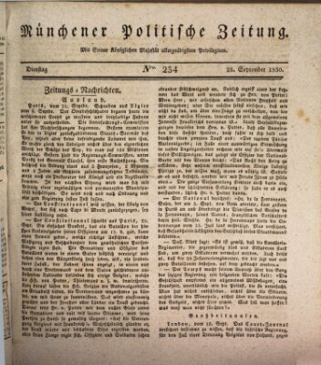 Münchener politische Zeitung (Süddeutsche Presse) Dienstag 28. September 1830