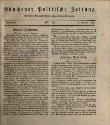 Münchener politische Zeitung (Süddeutsche Presse) Samstag 12. Februar 1831