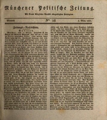 Münchener politische Zeitung (Süddeutsche Presse) Mittwoch 2. März 1831
