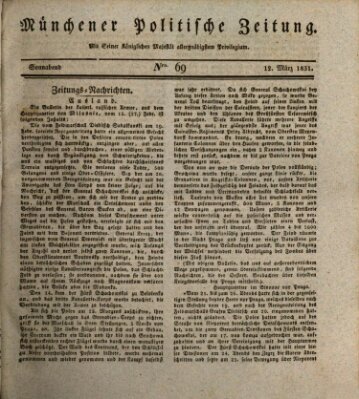 Münchener politische Zeitung (Süddeutsche Presse) Samstag 12. März 1831