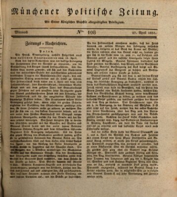 Münchener politische Zeitung (Süddeutsche Presse) Mittwoch 27. April 1831