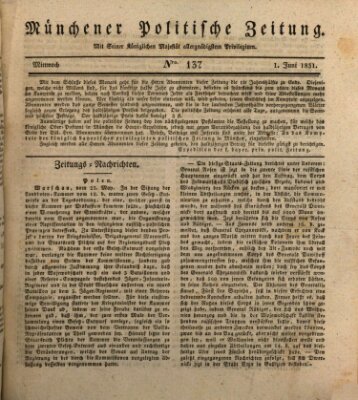 Münchener politische Zeitung (Süddeutsche Presse) Mittwoch 1. Juni 1831