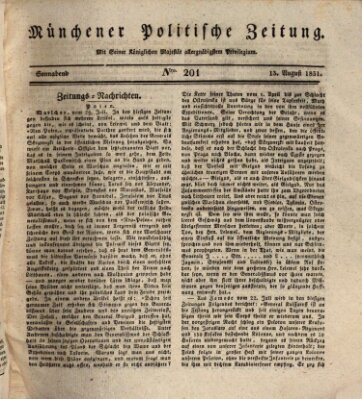 Münchener politische Zeitung (Süddeutsche Presse) Samstag 13. August 1831