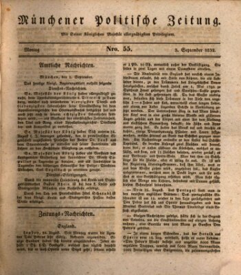 Münchener politische Zeitung (Süddeutsche Presse) Montag 3. September 1832