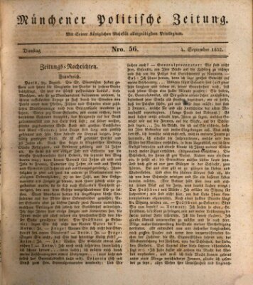 Münchener politische Zeitung (Süddeutsche Presse) Dienstag 4. September 1832