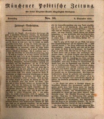 Münchener politische Zeitung (Süddeutsche Presse) Donnerstag 6. September 1832