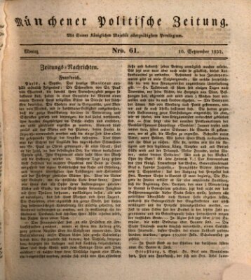 Münchener politische Zeitung (Süddeutsche Presse) Montag 10. September 1832