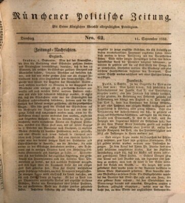 Münchener politische Zeitung (Süddeutsche Presse) Dienstag 11. September 1832