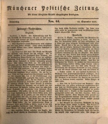 Münchener politische Zeitung (Süddeutsche Presse) Donnerstag 13. September 1832