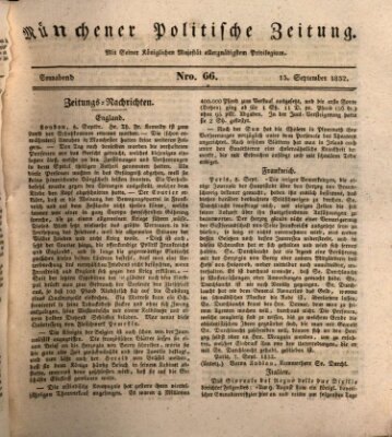 Münchener politische Zeitung (Süddeutsche Presse) Samstag 15. September 1832