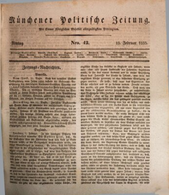 Münchener politische Zeitung (Süddeutsche Presse) Montag 18. Februar 1833
