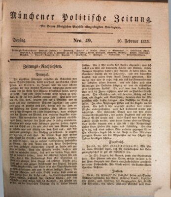 Münchener politische Zeitung (Süddeutsche Presse) Dienstag 26. Februar 1833