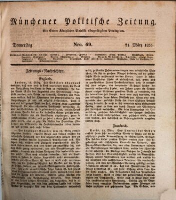 Münchener politische Zeitung (Süddeutsche Presse) Donnerstag 21. März 1833