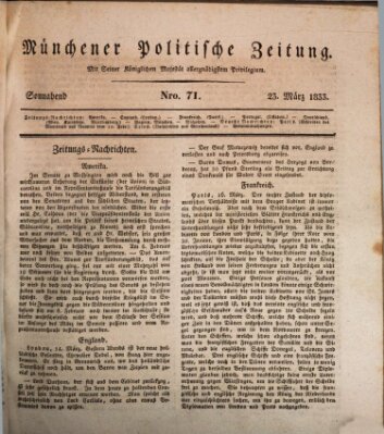 Münchener politische Zeitung (Süddeutsche Presse) Samstag 23. März 1833