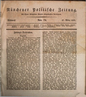 Münchener politische Zeitung (Süddeutsche Presse) Mittwoch 27. März 1833