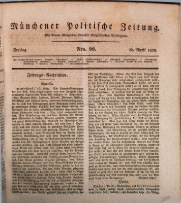 Münchener politische Zeitung (Süddeutsche Presse) Freitag 26. April 1833