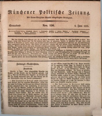 Münchener politische Zeitung (Süddeutsche Presse) Samstag 8. Juni 1833