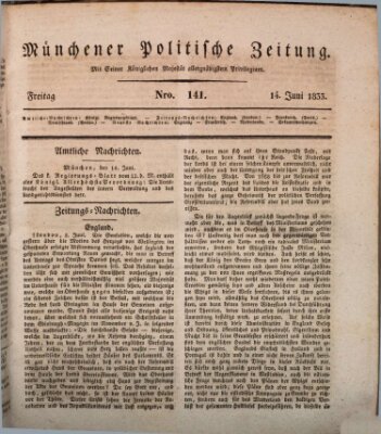 Münchener politische Zeitung (Süddeutsche Presse) Freitag 14. Juni 1833