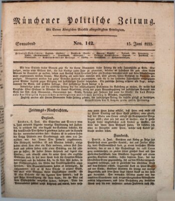 Münchener politische Zeitung (Süddeutsche Presse) Samstag 15. Juni 1833