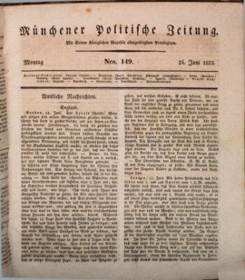 Münchener politische Zeitung (Süddeutsche Presse) Montag 24. Juni 1833