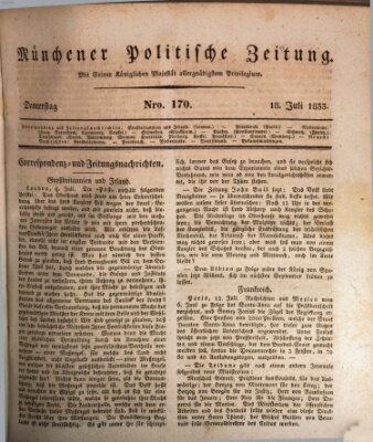 Münchener politische Zeitung (Süddeutsche Presse) Donnerstag 18. Juli 1833