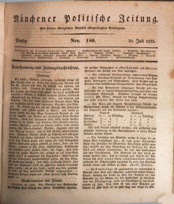 Münchener politische Zeitung (Süddeutsche Presse) Dienstag 30. Juli 1833