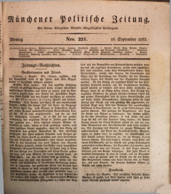 Münchener politische Zeitung (Süddeutsche Presse) Montag 16. September 1833