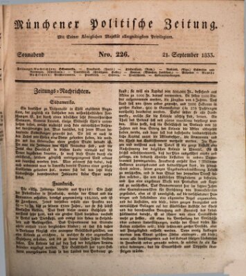 Münchener politische Zeitung (Süddeutsche Presse) Samstag 21. September 1833