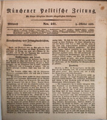 Münchener politische Zeitung (Süddeutsche Presse) Mittwoch 9. Oktober 1833