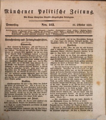 Münchener politische Zeitung (Süddeutsche Presse) Donnerstag 10. Oktober 1833