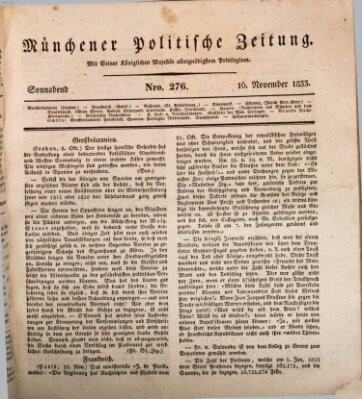 Münchener politische Zeitung (Süddeutsche Presse) Samstag 16. November 1833
