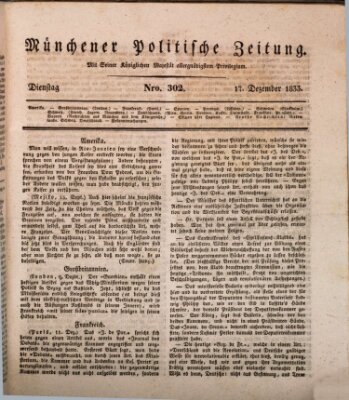 Münchener politische Zeitung (Süddeutsche Presse) Dienstag 17. Dezember 1833