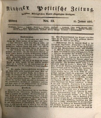 Münchener politische Zeitung (Süddeutsche Presse) Mittwoch 15. Januar 1834