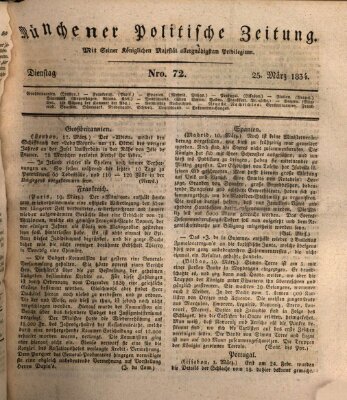 Münchener politische Zeitung (Süddeutsche Presse) Dienstag 25. März 1834