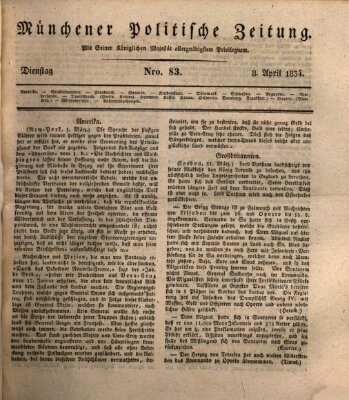 Münchener politische Zeitung (Süddeutsche Presse) Dienstag 8. April 1834