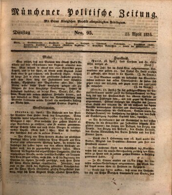 Münchener politische Zeitung (Süddeutsche Presse) Dienstag 22. April 1834