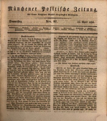Münchener politische Zeitung (Süddeutsche Presse) Donnerstag 24. April 1834