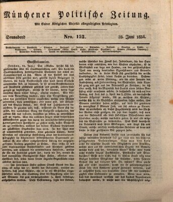 Münchener politische Zeitung (Süddeutsche Presse) Samstag 28. Juni 1834