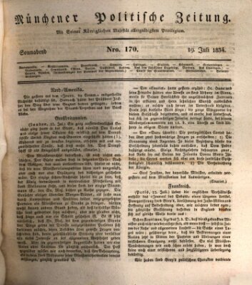 Münchener politische Zeitung (Süddeutsche Presse) Samstag 19. Juli 1834