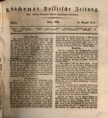 Münchener politische Zeitung (Süddeutsche Presse) Freitag 15. August 1834